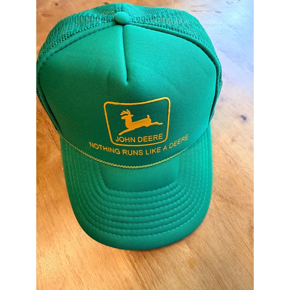 Vintage John Deere Trucker Hat Green Snapback Mesh Cap Nothing Runs Like A Deere